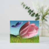 Roze Tulp Paarse Butterfly Spring Post Card Briefkaart (Staand voorkant)