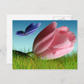 Roze Tulp Paarse Butterfly Spring Post Card Briefkaart (Voorkant / Achterkant)