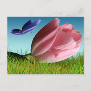Roze Tulp Paarse Butterfly Spring Post Card Briefkaart