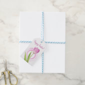 Roze Tulp Paasveer Elegante Bloemen Waterverf Cadeaulabel (Met Touw)