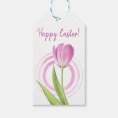 Roze Tulp Paasveer Elegante Bloemen Waterverf Cadeaulabel (Voorkant)