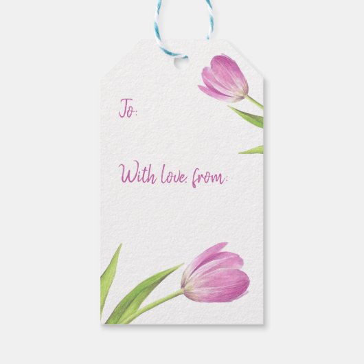 Roze Tulp Paasveer Elegante Bloemen Waterverf Cadeaulabel (Achterkant)