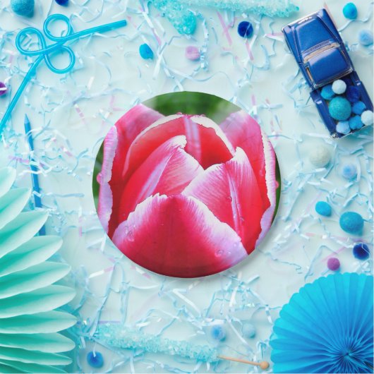 Roze tulp papieren bordje (Feest)