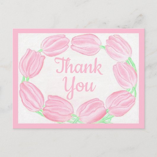 Roze Tulp Rand ~ Dankkaart Briefkaart (Voorkant)