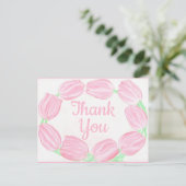 Roze Tulp Rand ~ Dankkaart Briefkaart (Staand voorkant)