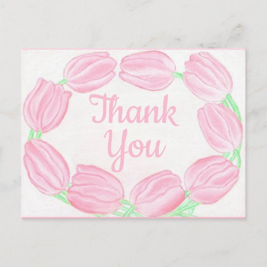 Roze Tulp Rand ~ Dankkaart Briefkaart (Voorkant)