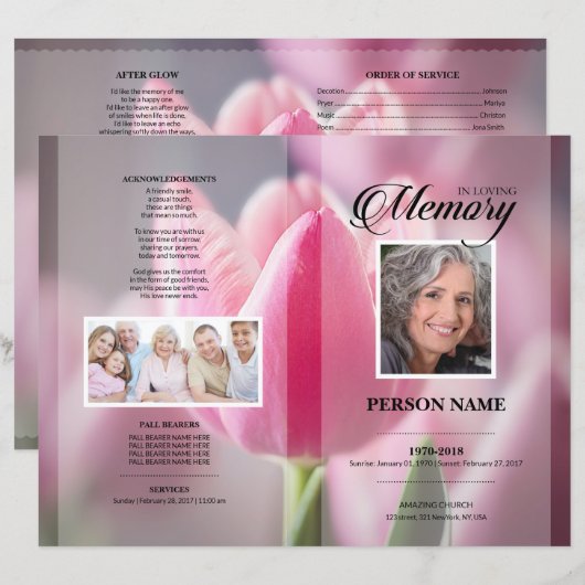 Roze Tulp Rouwtemplate (Voorkant / Achterkant)