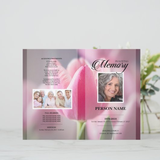 Roze Tulp Rouwtemplate (Staand voorkant)