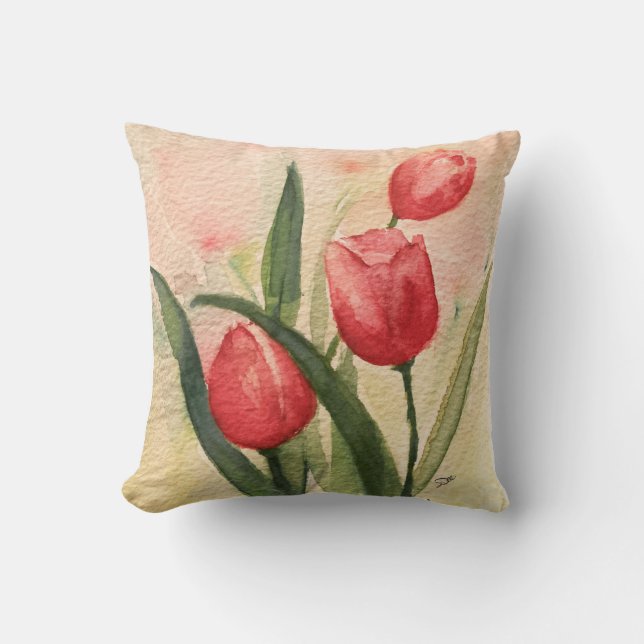 Roze Tulp Sierkussen 16 x 16 inch (Voorkant)