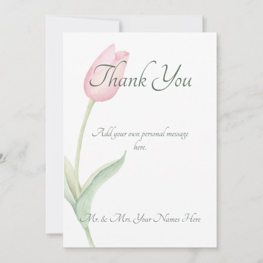 Roze Tulp Solo Bruiloft Bedankkaart (Voorkant)