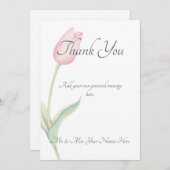 Roze Tulp Solo Bruiloft Bedankkaart (Voorkant / Achterkant)