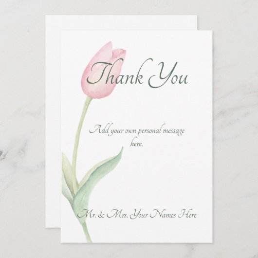 Roze Tulp Solo Bruiloft Bedankkaart (Voorkant / Achterkant)