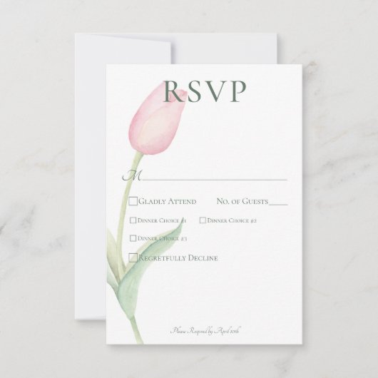 Roze tulp solo bruiloft diner RSVP kaartje (Voorkant)