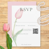 Roze Tulp Solo Bruiloft QR Code RSVP Kaartje