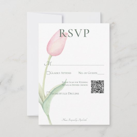 Roze Tulp Solo Bruiloft QR Code RSVP Kaartje (Voorkant)