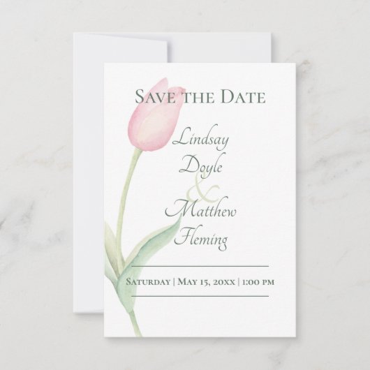 Roze Tulp Solo Bruiloft Save The Date (Voorkant)