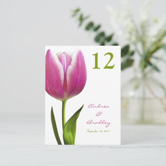 Roze Tulp Tafel Nummer Kaart (Staand voorkant)