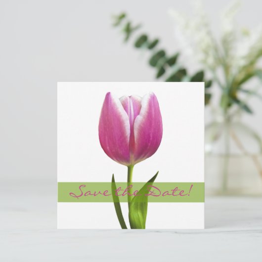 Roze Tulp Trouwen Save the Date Aankondiging (Staand voorkant)