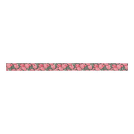  roze tulp tuin Waterverf bloemkunst Grosgrain Lint (Voorkant)