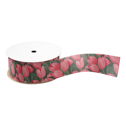  roze tulp tuin Waterverf bloemkunst Grosgrain Lint (Spoel)