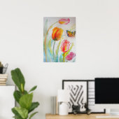 Roze Tulp Tulips Floral Flowers Waterverf Poster (Thuiskantoor)