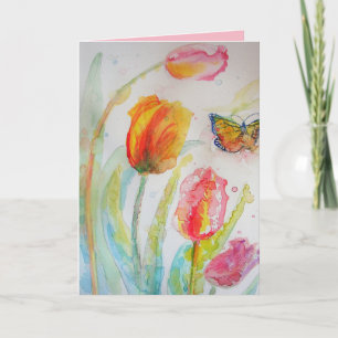 Roze Tulp Tulpen Bloem Bloemen Aquarel Kaart