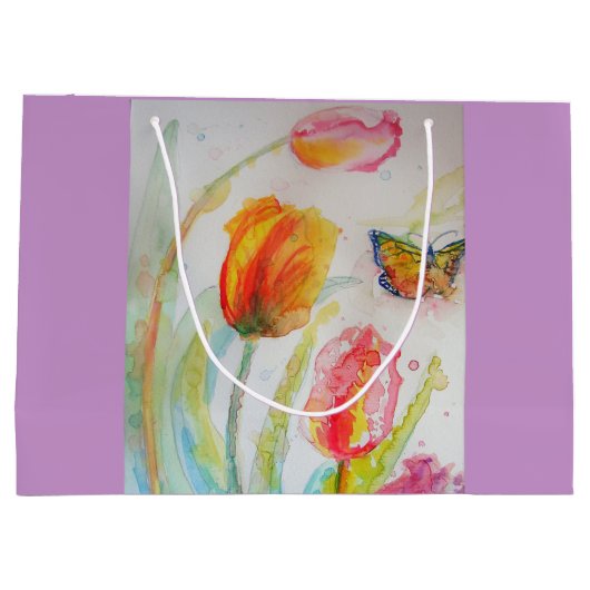 Roze Tulp Tulpen Bloem Waterverf Cadeautas (Achterkant)