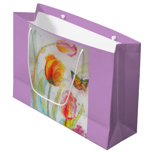 Roze Tulp Tulpen Bloemige Watercolor Cadeautas (Voorkant Gekanteld)