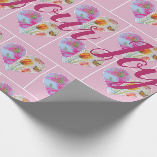 Roze Tulp Tulpen bloemschildering Waterverf Inpakp Cadeaupapier (Hoek)