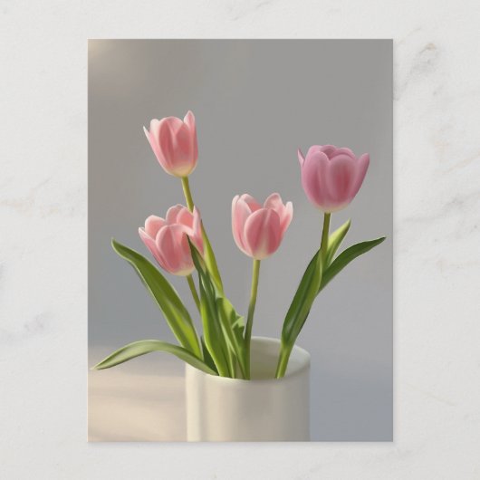 Roze Tulp Vaas Realisme Schilderij Briefkaart (Voorkant)