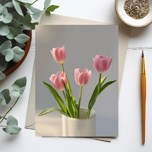 Roze Tulp Vaas Realisme Schilderij Briefkaart