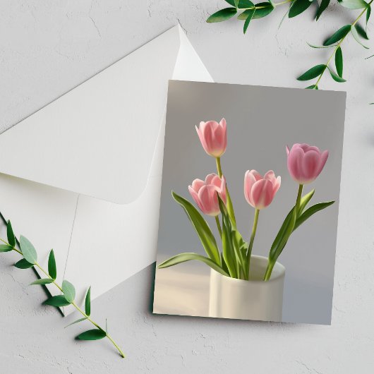 Roze Tulp Vaas Realisme Schilderij Briefkaart