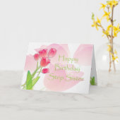 Roze Tulp Verjaardag Kaart voor Step Sister (Gele Bloem)