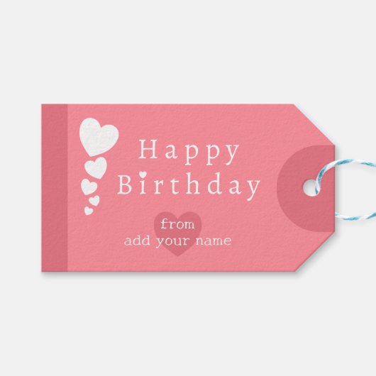 Roze Tulp - Verjaardags Harten Cadeau Labels Cadeaulabel (Voorkant (Horizontaal))