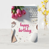 Roze Tulp Viering Kaart (Gele Bloem)