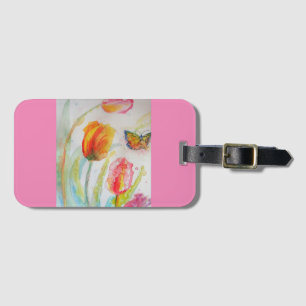 Roze Tulp Waterverf Bagage Label