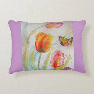 Roze Tulp Waterverf Decor Cushion Accent Kussen