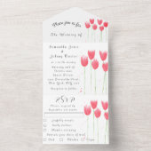 Roze Tulp Waterverf Spring Wedding Elegant alles I All In One Uitnodiging (Binnen)