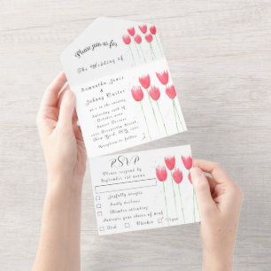 Roze Tulp Waterverf Spring Wedding Elegant alles I All In One Uitnodiging