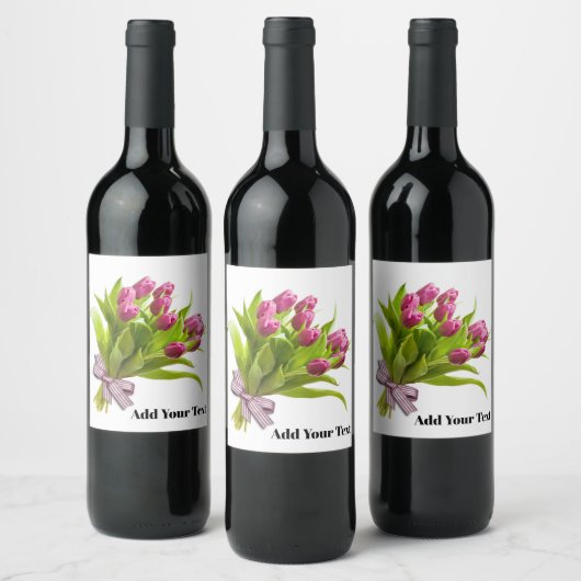 Roze Tulp Wijnlabel Wijn Etiket (Flessen)