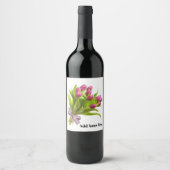 Roze Tulp Wijnlabel Wijn Etiket (Voorkant)
