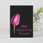 Roze tulp wordt je mijn Flowergirl bruiloft Kaart (Staand voorkant)
