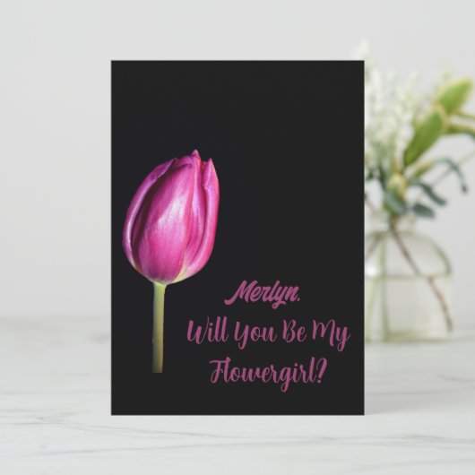 Roze tulp wordt je mijn Flowergirl bruiloft Kaart (Staand voorkant)