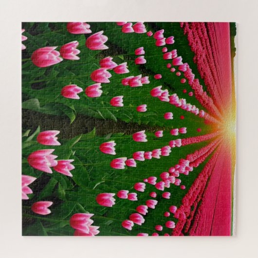 Roze Tulp Zonsondergang Olieverf, Legpuzzel (Horizontaal)