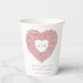 Roze tulpbloem bouquet art monogram bruiloft papieren bekers (Achterkant)