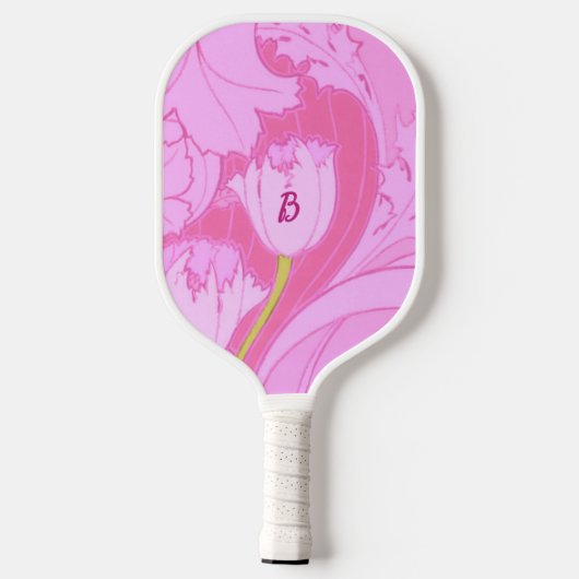  roze tulpbloem met naam en Initiaal Pickleball Paddle (Achterkant)