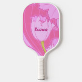  roze tulpbloem met naam en Initiaal Pickleball Paddle (Voorkant)