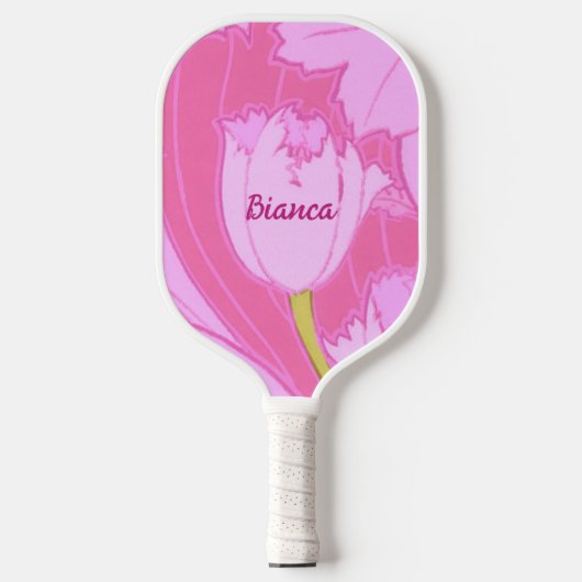  roze tulpbloem met naam en Initiaal Pickleball Paddle (Voorkant)