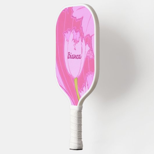  roze tulpbloem met naam en Initiaal Pickleball Paddle (Links)