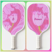  roze tulpbloem met naam en Initiaal Pickleball Paddle